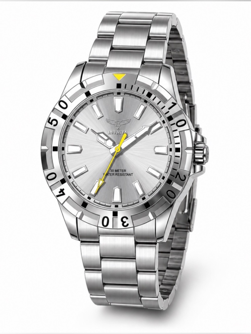 Invicta Silver Watch with Yellow Accents